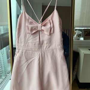 Soft Pink Romper with Bow and V-Neck